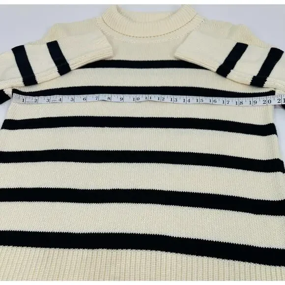 CAARA Cream & Black Striped Turtleneck Sweater Size Medium 100% Cotton - Picture 7 of 10